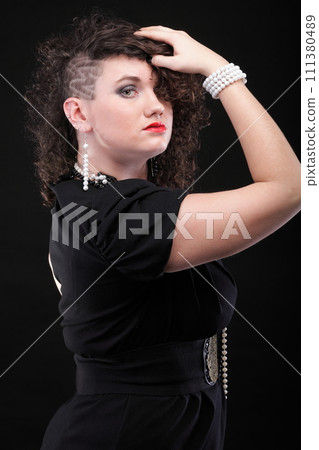 Ear super piercing woman curly girl 111380489