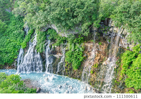 Biei Town, Hokkaido - One of Hokkaido's leading tourist attractions - Shirahige Falls in summer 111380611
