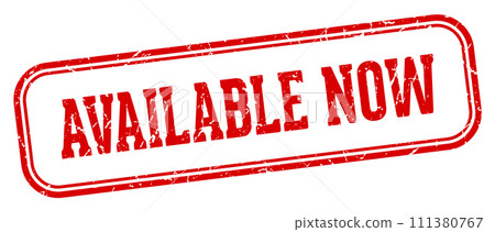 available now stamp. available now rectangular stamp on white background 111380767