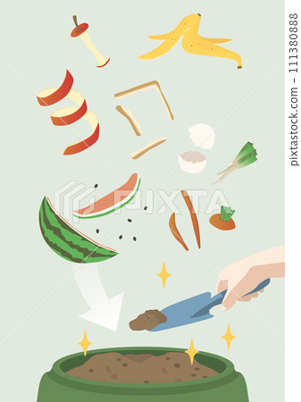 Illustration of composting food waste 111380888