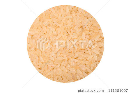 Large grains of uncooked white rice in a ceramic bowl 111381007