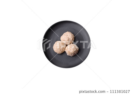 Delicious healthy steamed chicken cutlets or minced meatballs Delicious healthy steamed chicken cutlets or minced meatballs 111381027