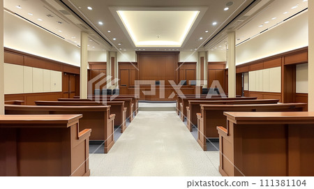 An image of a courtroom that is a symbol of fairness. A symbol of judicial/legislative procedures and justice. 111381104