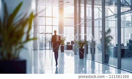 現代當代辦公室。輕鬆的工作環境的圖像。散景照片。 111381168