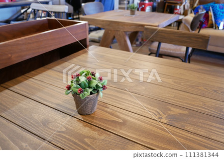 Interior shop dining table and ornamental plants 111381344