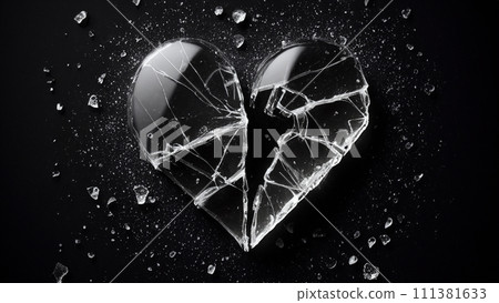 cracked transparent glass heart 111381633