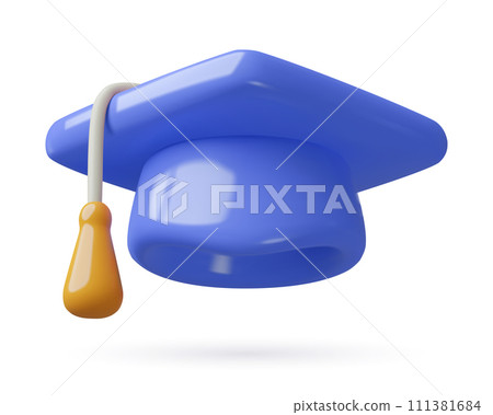 Blue Graduation Cap 3d realistic vector illustration ceremony student hat three dimensional icon 111381684