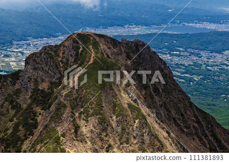 Mt.Amidadake and Lake Suwa seen from the Yatsugatake mountain range and the summit of Mt.Akadake Mt.Amidadake and Lake Suwa seen from the Yatsugatake mountain range and the summit of Mt.Akadake 111381893