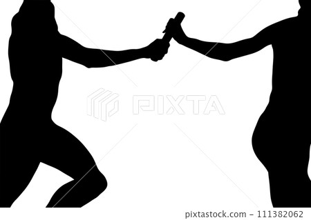 mixed team athletes in intense 4x400m relay race 111382062