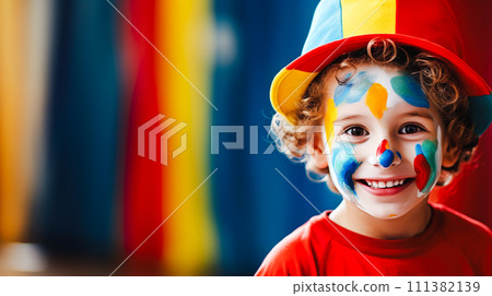 “人工智慧生成的圖像”，一個微笑的孩子打扮成小丑 111382139