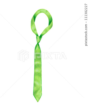 Green tie.Watercolor and marker illustration.Clip art of fashion accessory for school uniform or business.Back to school.Hand drawn isolated picture.Father's day sketch. 111382227