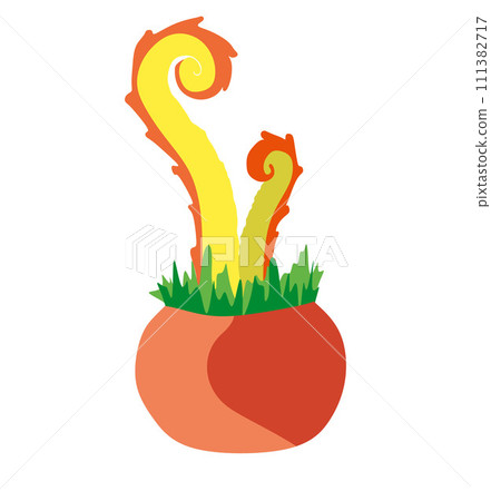 Cartoon fantasy alien Plant in Flower pot. Vector nature element illustration Isolated on white background. Floral Flat design art, Monster color Fantastic Botany character for App, Book, Card, Print 111382717