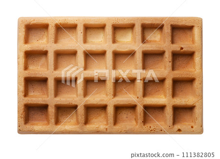 Waffle close-up cut out on a white. Top view 111382805