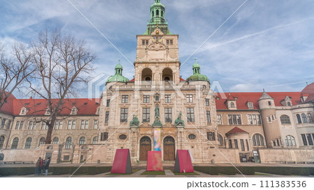 The Bavarian National Museum or Bayerisches Nationalmuseum timelapse. Germany, Munich The Bavarian National Museum or Bayerisches Nationalmuseum timelapse. Germany, Munich 111383536