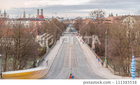 Panoramic aerial view from Maximilianeum timelapse on Maximilian Bridge and Maximilianstrasse, Munich, Germany. Panoramic aerial view from Maximilianeum timelapse on Maximilian Bridge and Maximilianstrasse, Munich, Germany. 111383538