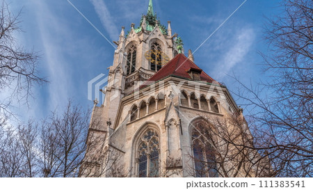 St. Paul's Church or Paulskirche timelapse. Looking up perspective. Munich, Bavaria, Germany. 111383541