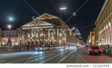 Munich National Theatre on the Max Joseph square night timelapse. Germany Munich National Theatre on the Max Joseph square night timelapse. Germany 111383544