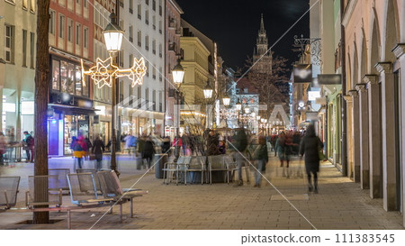 Historic buildings at the old town of Munich - sendlinger strasse night timelapse. 111383545