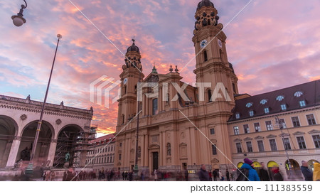 The Theatine Church of St. Cajetan timelapse during sunset. Munich, Germany The Theatine Church of St. Cajetan timelapse during sunset. Munich, Germany 111383559