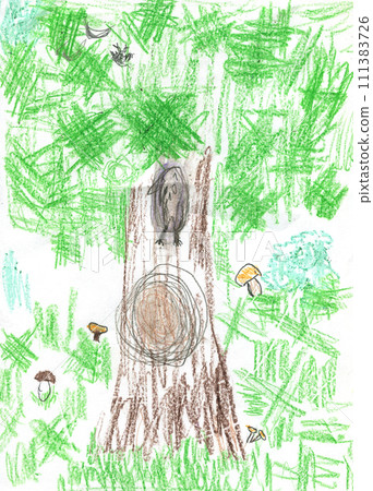 Cheerful children's hand drawn drawing. Happy Cartoon Doodle. 111383726