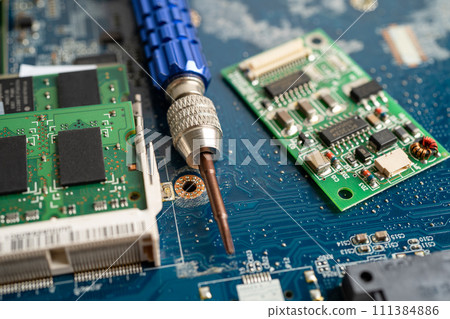 Repairing and upgrade mobile phone, electronic, computer hardware and technology concept. 111384886