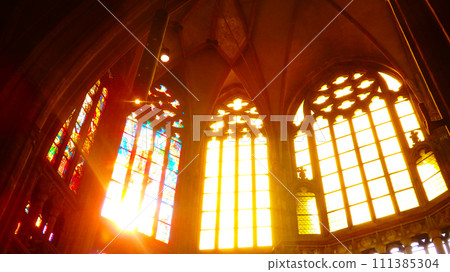 St. Vitus Cathedral with stained glass 111385304