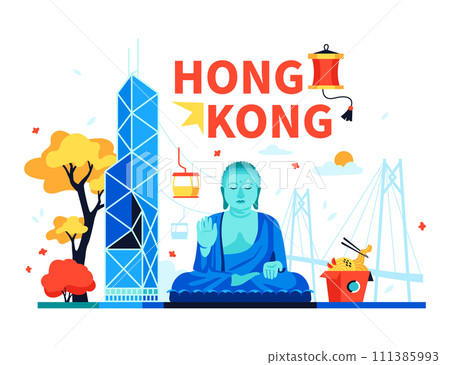 Landmarks of Hong Kong - modern colored vector illustration Landmarks of Hong Kong - modern colored vector illustration 111385993