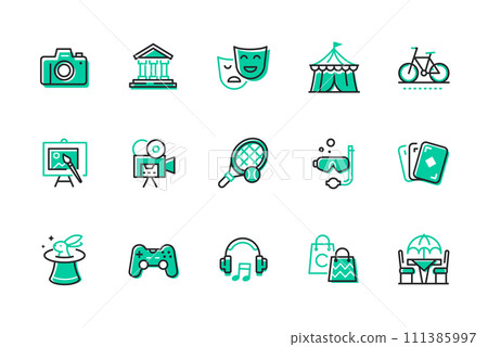 Entertainment and hobbies - set of line design style icons 111385997