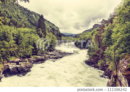 Stranda river in mountains, Norway. 111386242