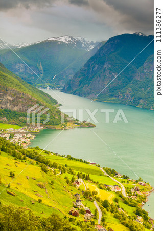 View of the fjords and Aurland valley in Norway View of the fjords and Aurland valley in Norway 111386277