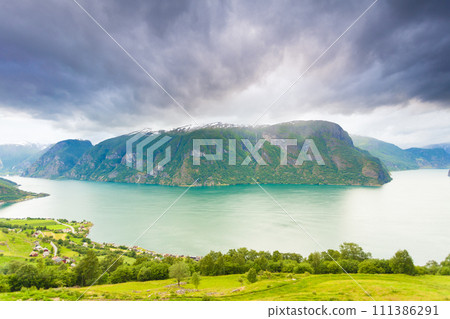 Aurland fjord from Stegastein view point, Norway Aurland fjord from Stegastein view point, Norway 111386291