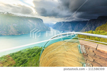 Fjord and Stegastein lookout in Norway Fjord and Stegastein lookout in Norway 111386309