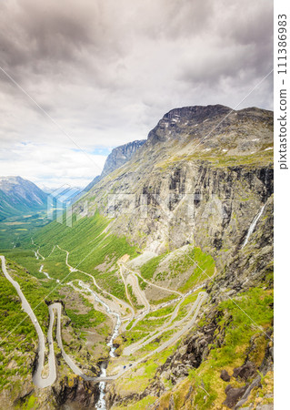 Trolls Path Trollstigen mountain road in Norway 111386983