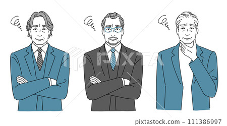 A set of middle-aged and elderly men who are worried and troubled A set of middle-aged and elderly men who are worried and troubled 111386997