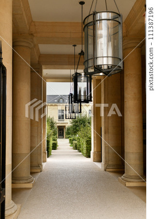 Walkway Perspective from stone columns and landers 111387196
