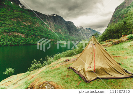 Mountains landscape and fjord in Norway 111387230