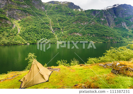 Mountains landscape and fjord in Norway 111387231