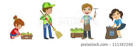 Little Children Loving Planet Taking Care of Earth and Environment Vector Set Little Children Loving Planet Taking Care of Earth and Environment Vector Set 111387298
