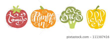 Bright Vegetables Silhouettes with Lettering Inside Vector Set Bright Vegetables Silhouettes with Lettering Inside Vector Set 111387416