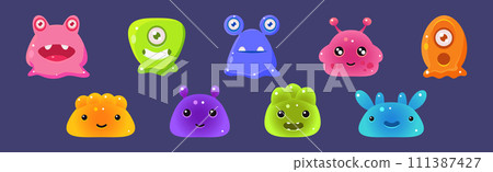 Cute Little Glitter Slime Character and Jelly Comic Alien Vector Set Cute Little Glitter Slime Character and Jelly Comic Alien Vector Set 111387427