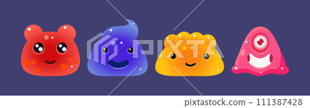 Cute Little Glitter Slime Character and Jelly Comic Alien Vector Set 111387428