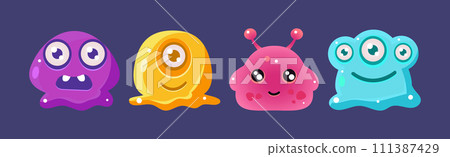 Cute Little Glitter Slime Character and Jelly Comic Alien Vector Set Cute Little Glitter Slime Character and Jelly Comic Alien Vector Set 111387429