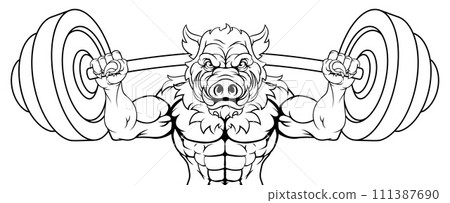 Boar Razorback Hog Weight Lifting Gym Mascot 111387690