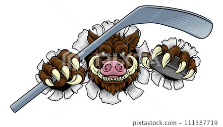 Boar Wild Hog Razorback Warthog Pig Hockey Mascot 111387719