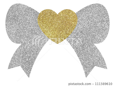 插圖素材心和絲帶銀金 111389610