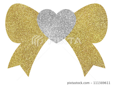 插圖素材心和絲帶銀金 111389611