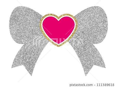 Illustration material Heart and ribbon Gold Silver Illustration material Heart and ribbon Gold Silver 111389618