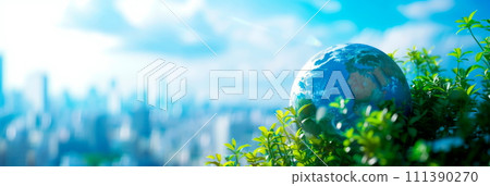 Global climate concept photo symbolizing joint efforts to address climate change and promote sustainable practices. 111390270