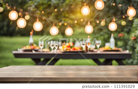 An inviting table awaits amid the sizzling delights and festive vibes 111391029