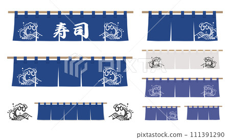 Noren illustration material set_Japanese style wave background 111391290